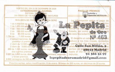 Reverso del décimo 45051 con el sello de la Administración nº 463 «La Pepita de Oro», en Madrid